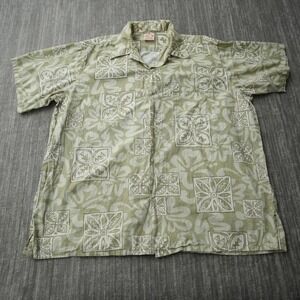 Go Barefoot Hawaiian Shirt Green Floral Short Sleeve Button Up USA Made 2XL